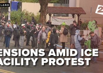 Large protest outside Portland ICE facility sees crowd control measures, tensions and detainments